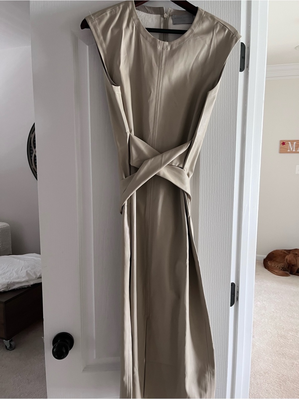 Modern Citizen Vegan Leather Taupe Twist-Waist Maxi Dress